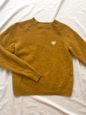 Uniqlo x KAWS Unisex XS Mustard Crewneck Sweater w/ Small Embroidered KAWS Bear